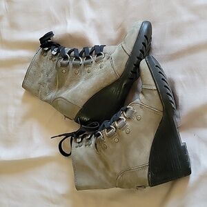 Sorel Sleep After Hour Lace Up Gray Leather Boots US7